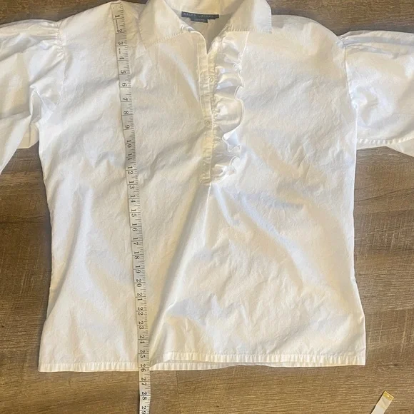 Ralph Lauren 100% Cotton White Ruffled Popover Blouse Size 12 - Picture 7 of 10